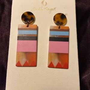 Daisie Angell Colorblock Geometric Drop Earrings - Pink, Blue, Black, Brown, Red
